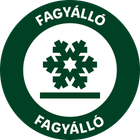 Zöld kör alakú fagyálló jelzés hópehely szimbólummal és FAGYÁLLÓ felirattal.