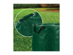 Green garden waste bag with a close-up of its drawstring eyelets.