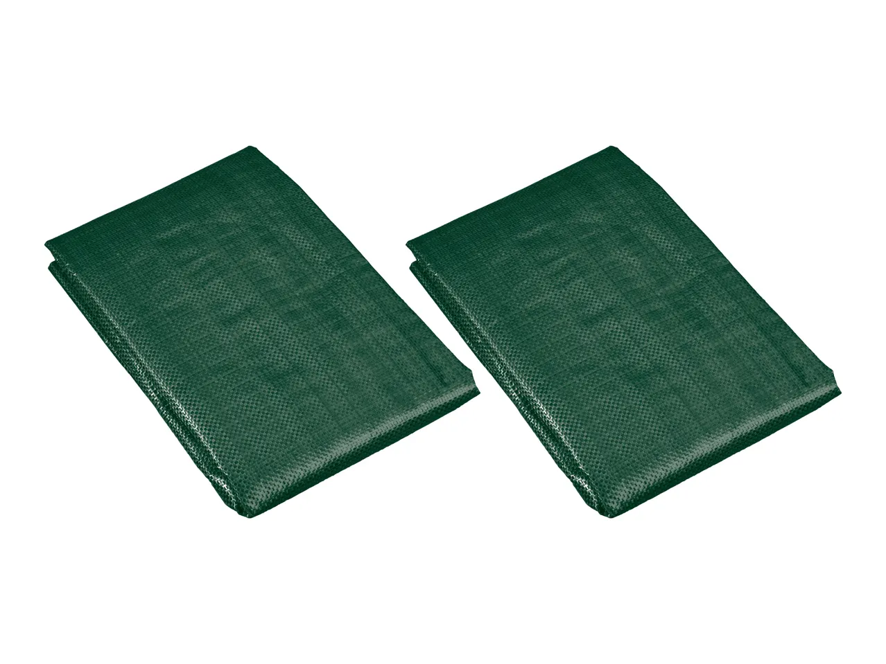 Two folded green tarpaulins with a woven texture.