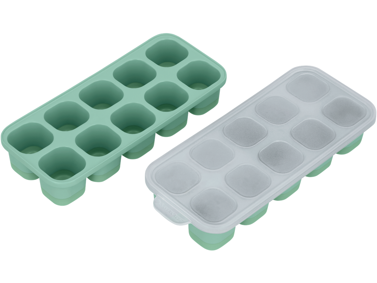 Duas formas de gelo SILVERCREST, uma verde menta vazia e outra com tampa fosca.