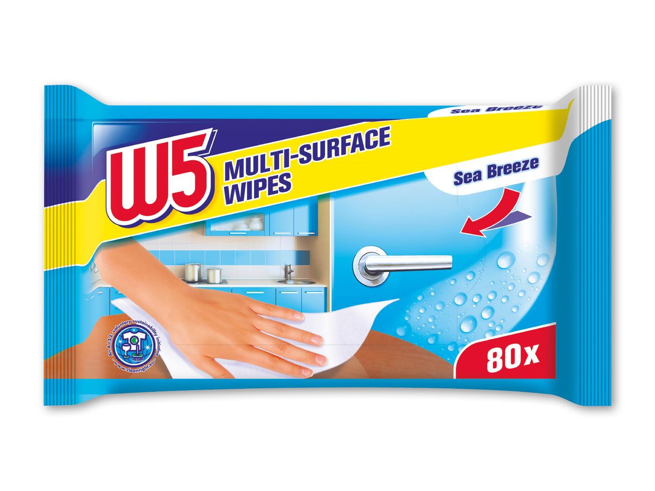 W5 Multi-Surface rengøringsservietter i Sea Breeze duft, 80 stk.