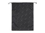 Black drawstring bag with a repeating pattern of the word 'esmara' printed on it.