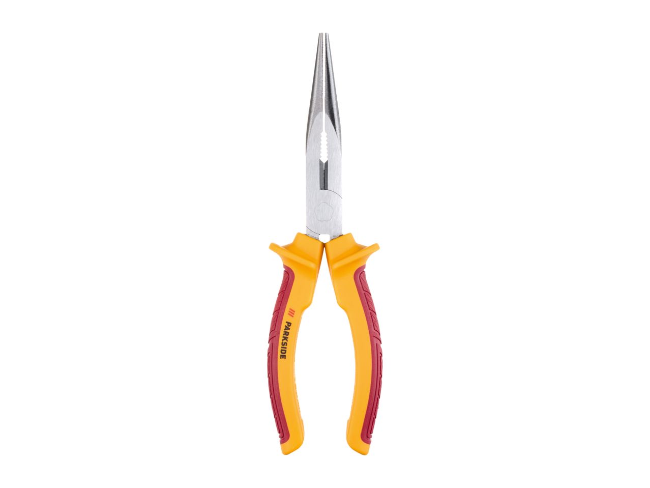Long nose pliers with yellow and red handles