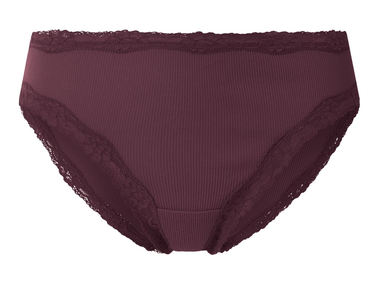 Dark red ribbed briefs with lace trim