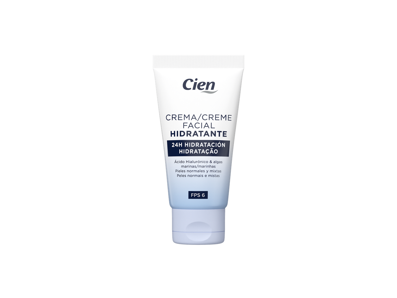 Cien Creme Facial Hidratante 24H com Ácido Hialurónico e algas marinhas, FPS 6.
