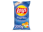 Een blauwe zak chips met paprikasmaak, 200g, met Nutri-Score A.