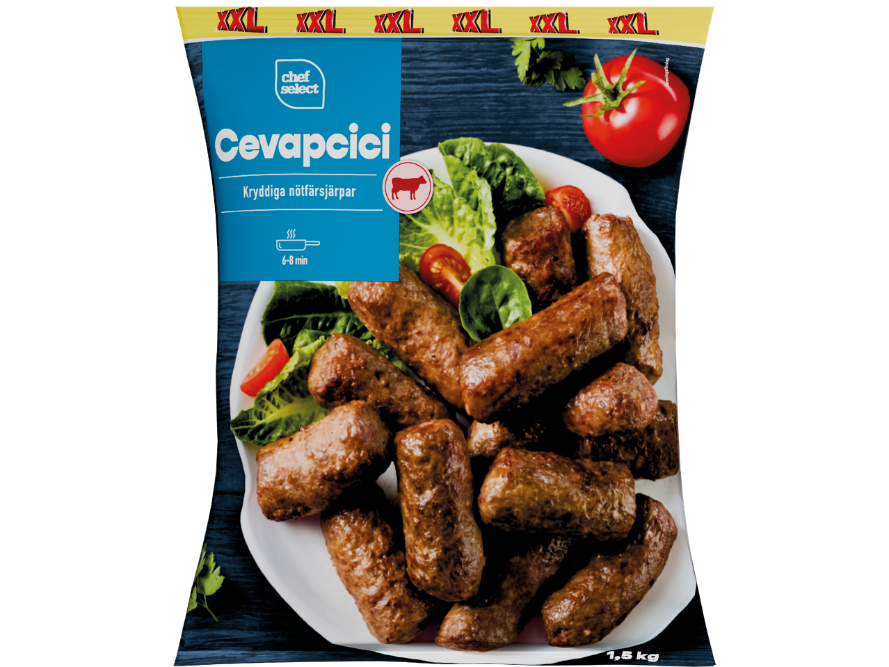 Chef Select XXL Cevapcici, kryddiga nötfärsjärpar, 1,5 kg.