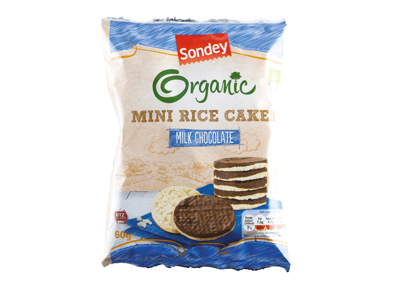 Sondey Organic Mini Rice Cakes in Milk Chocolate flavor.