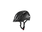 Black bicycle helmet with reflective stripes and adjustable straps