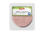 Pakket jagtpølse i skiver, 200g, med et billede af en gris på etiketten.