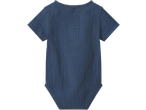 Body bebeluși LUPILU din muselină albastră cu mâneci scurte și închidere cu nasturi la spate.