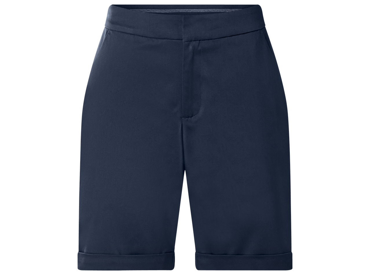 Тъмносини дамски къси панталони с навити крачоли.