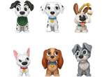 Funko POP figures: Six cartoon puppies, including Dalmatians, Lady, and Tramp.