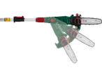 PARKSIDE battery-powered telescopic pole saw with adjustable head and 95 dB noise level.