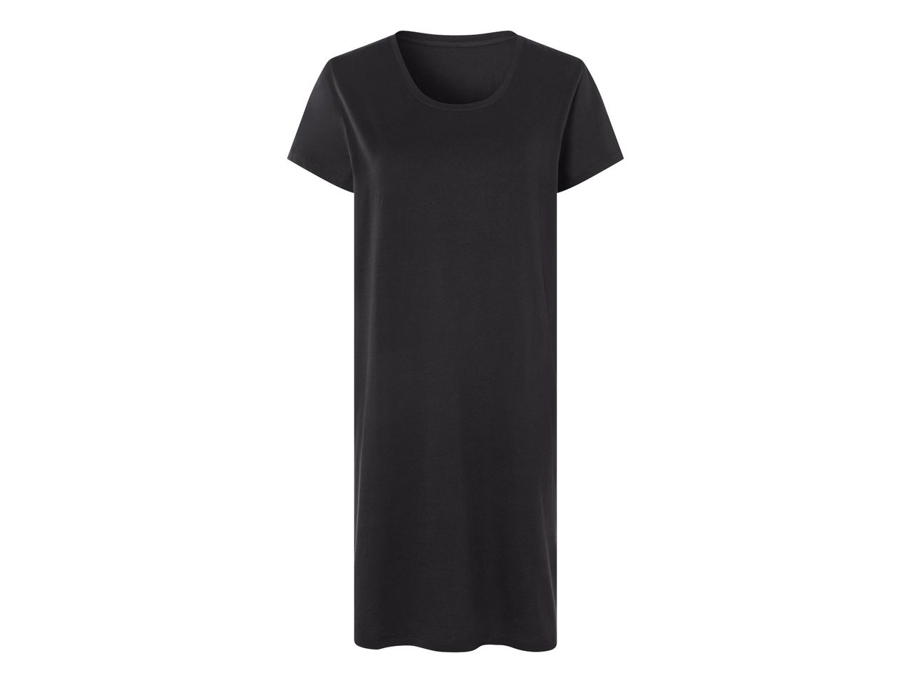 Fekete, hosszú ujjú, egyszerű szabású t-shirt ruha.