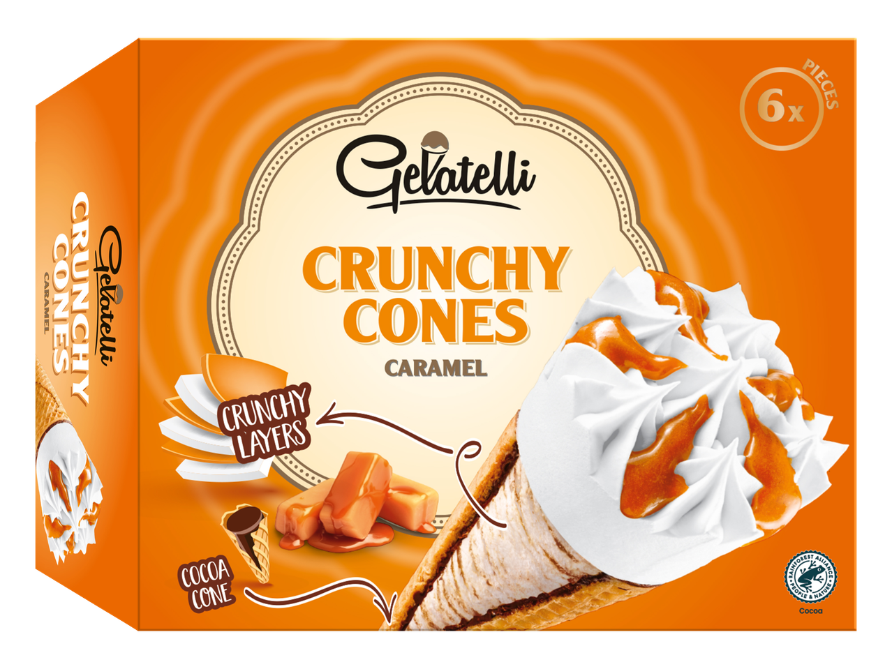 Gelatelli Crunchy Cones Caramel: 6 hoorntjes met knapperige lagen.