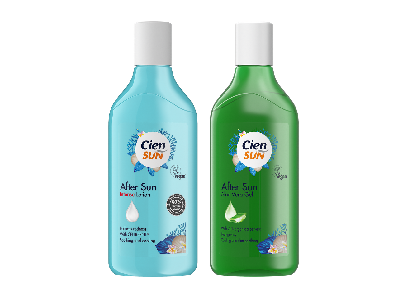 Kaksi after sun -voidetta: toinen intensiivinen voide ja toinen aloe vera -geeli.