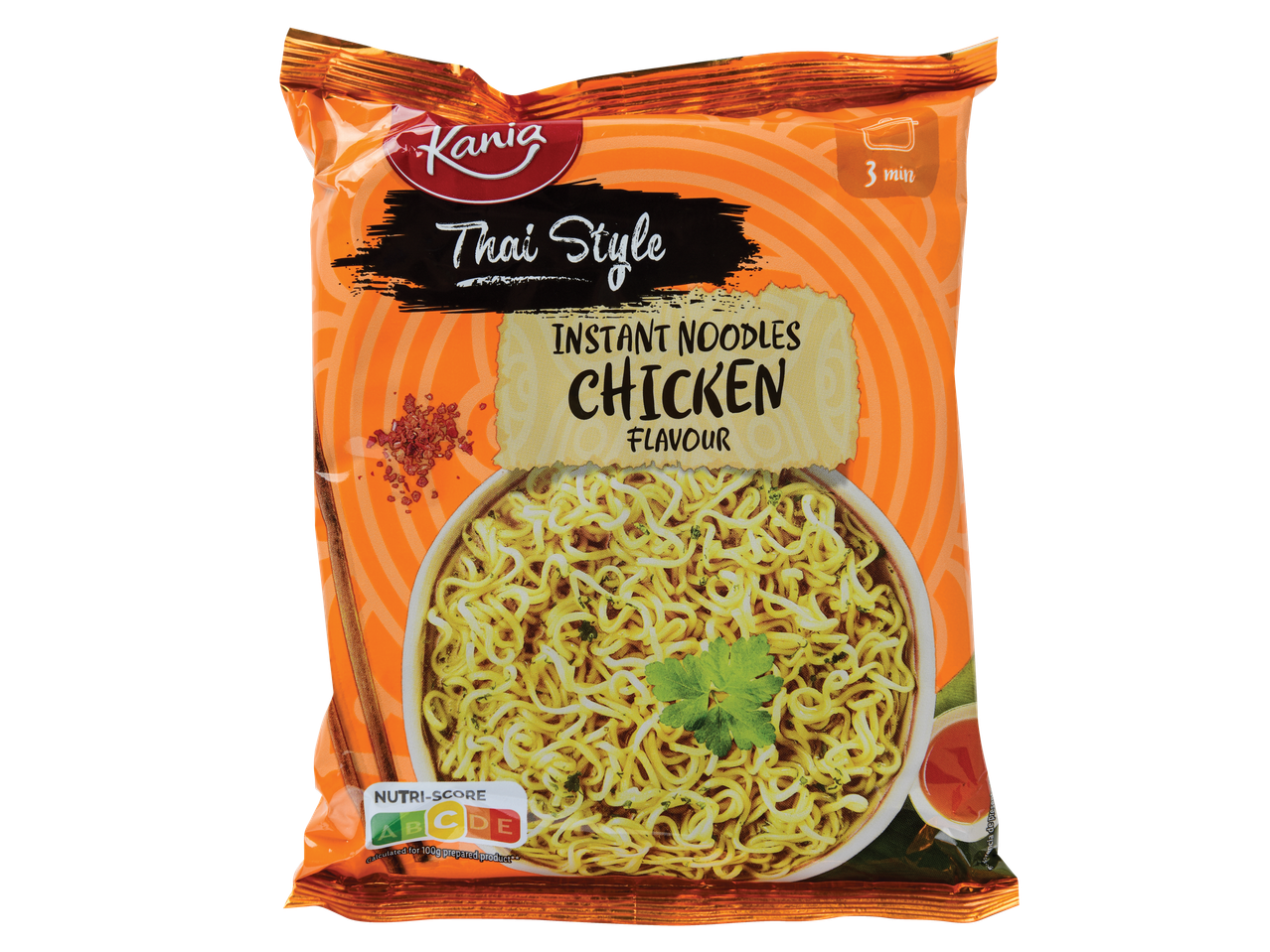 Kania Instant Noodles sabor frango, estilo tailandês.