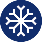 Blauer Kreis mit weißer Schneeflocke, symbolisiert „Tiefgefroren“.