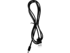 Cablu de încărcare negru, înfășurat, cu conector USB-A și un conector cilindric