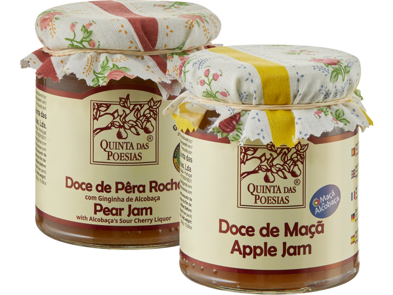 Två burkar Quinta das Poesias Marmelad, päron och äpple.