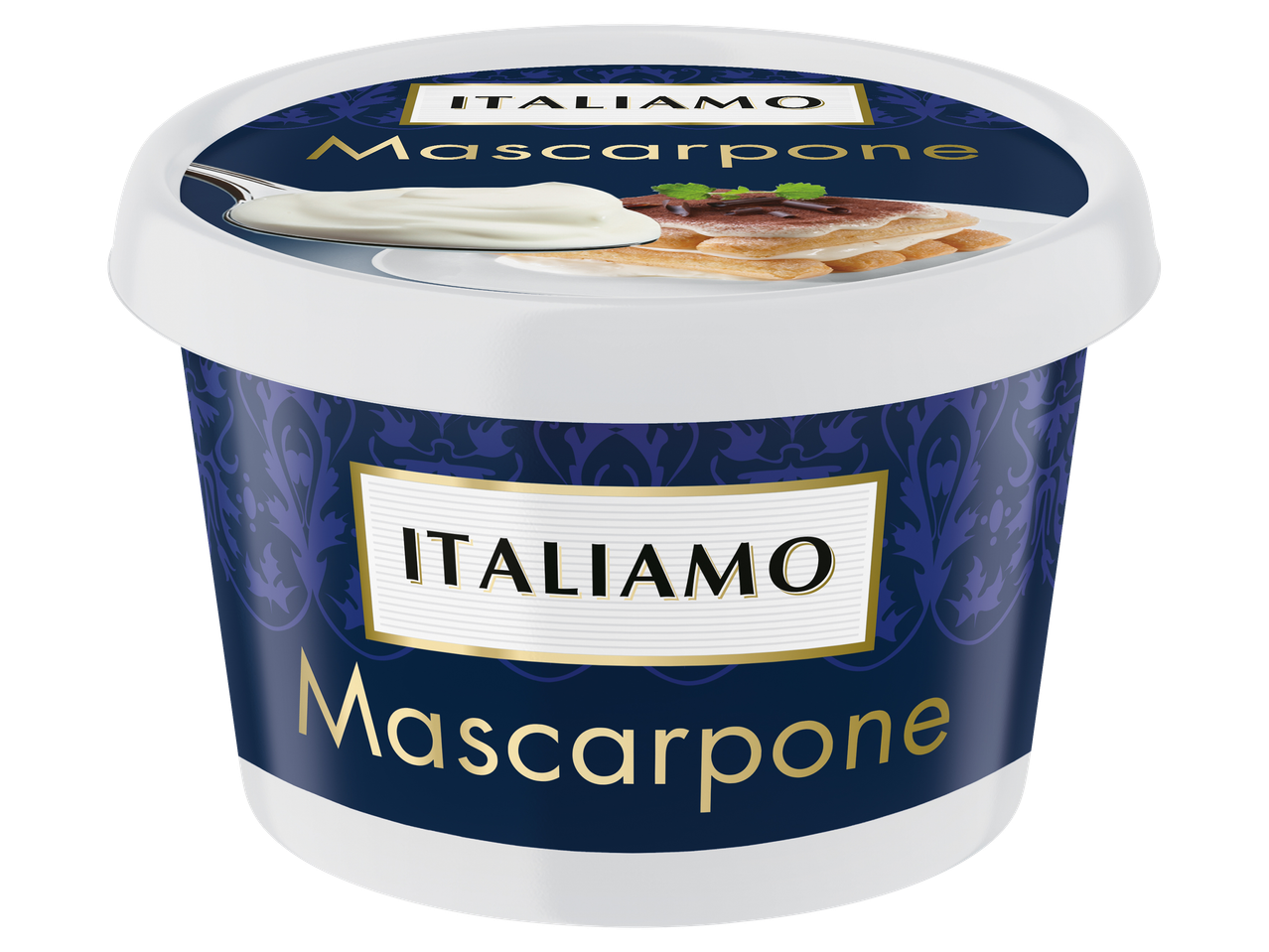 Krémes mascarpone kék mintás tégelyben.
