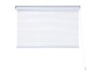 White zebra blinds with a pull chain on a white background