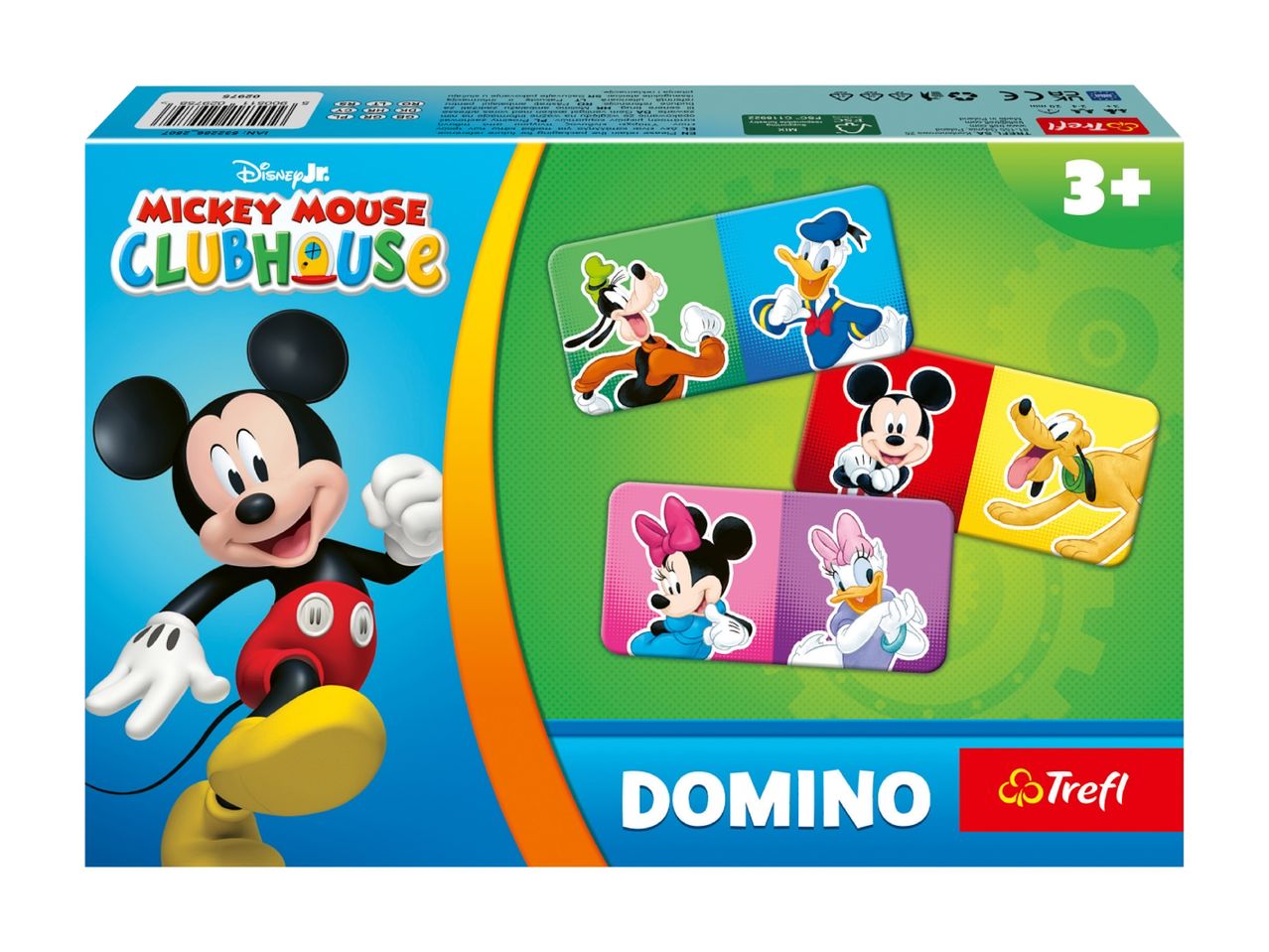 Mickey Mouse Klubhus domino med figurer som Mickey, Minnie, Anders And og Fedtmule.