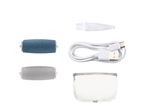 Two foot file rollers, a USB charging cable, a cleaning brush, and a clear protective cover.
