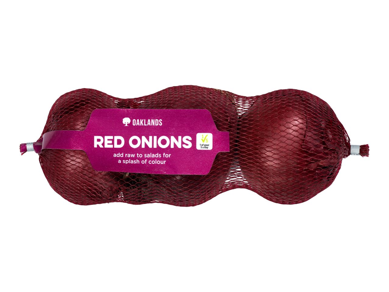 Oaklands red onions in a net bag: ideal for salads.