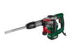 A green and gray Einhell demolition hammer with a long, thin chisel attachment.