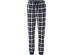 Men's blue and white plaid pajama pants with a drawstring waist and ribbed cuffs.