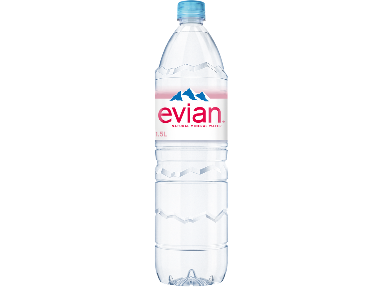 Eine 1,5-Liter-Flasche Evian Naturmineralwasser.