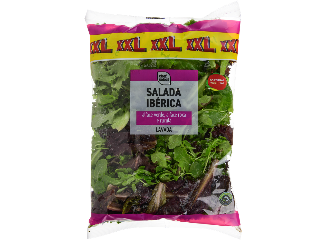 Chef Select Salada Ibérica XXL, uma mistura de alface verde, alface roxa e rúcula.