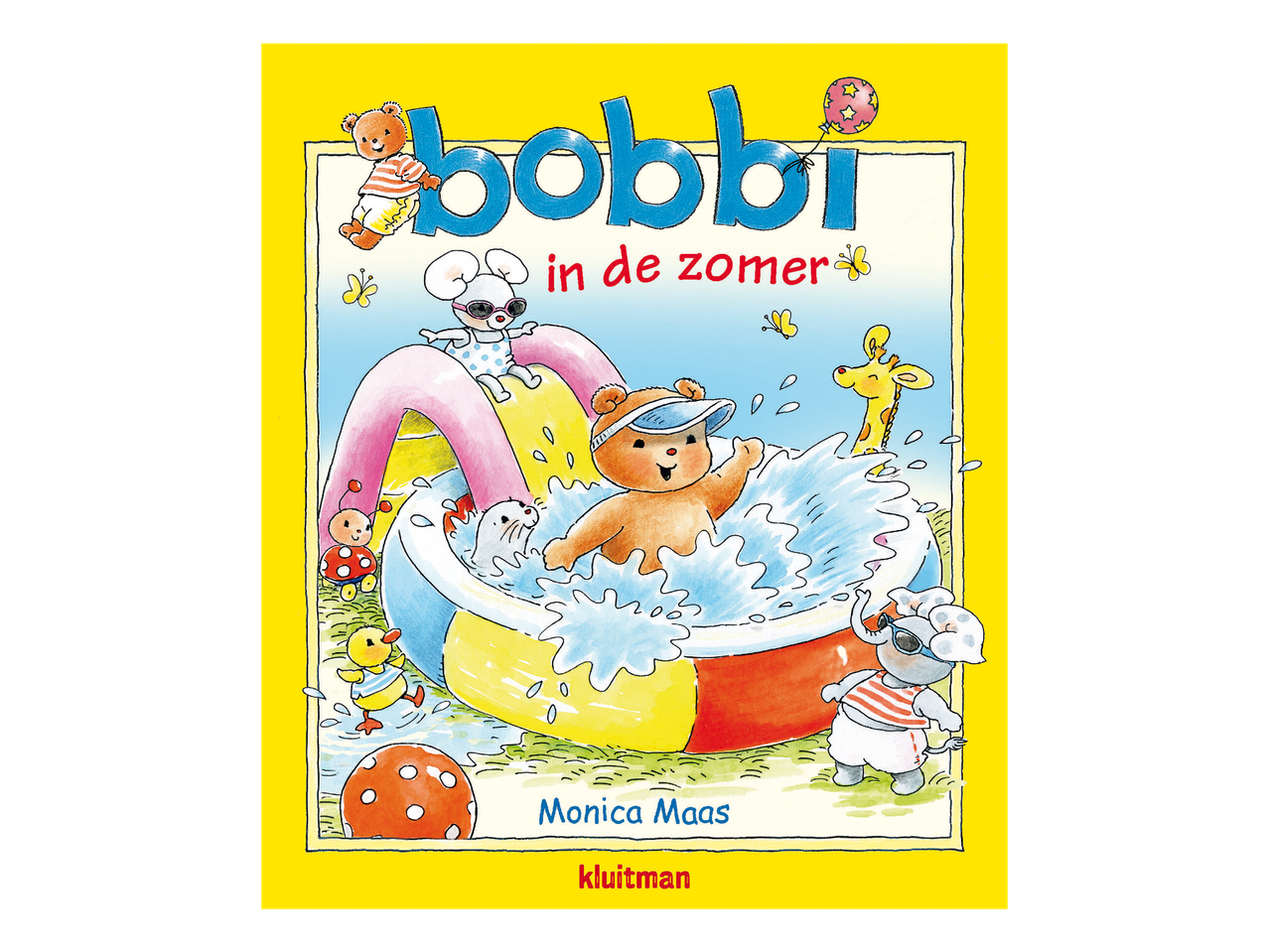 Bobbi in de zomer: een beer, muis en olifant spelen in een opblaasbaar zwembad.