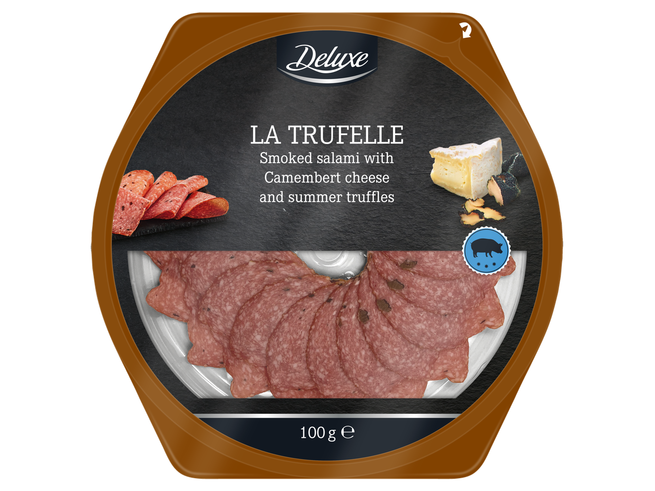 Deluxe LA TRUFFELE: Salam afumat cu brânză Camembert și trufe de vară.