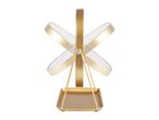 Gold-colored vanity mirror with a rectangular base and two round, adjustable mirrors.