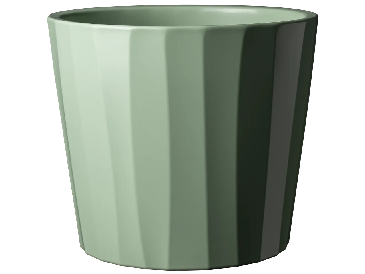 Light green plant pot with vertical ridges
