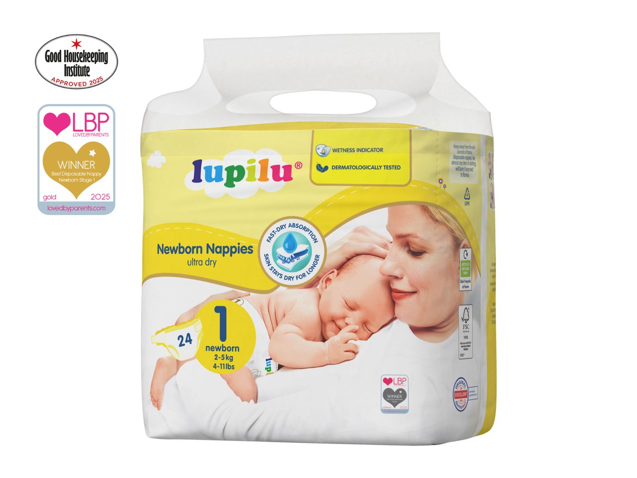 Lupilu size 1 baby diapers, a large package.