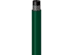 Green hose with metal mesh reinforcement.