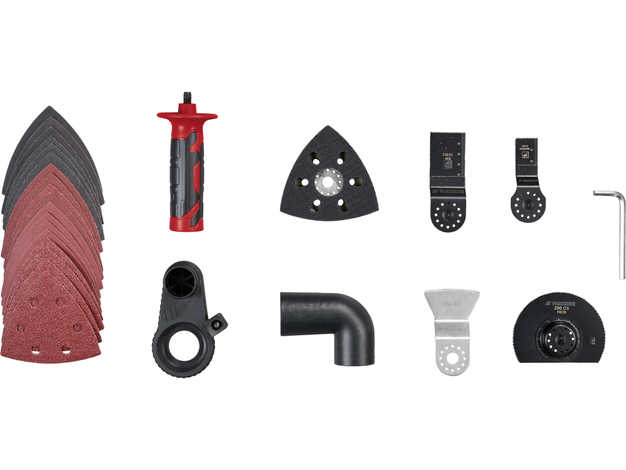 PARKSIDE oscillating tool accessories including sanding pads, blades, and attachments.