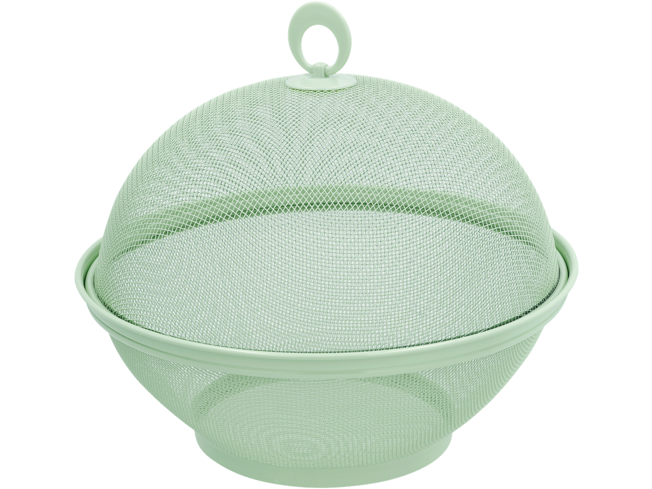 Light green mesh food cover with a handle, designed to protect food.