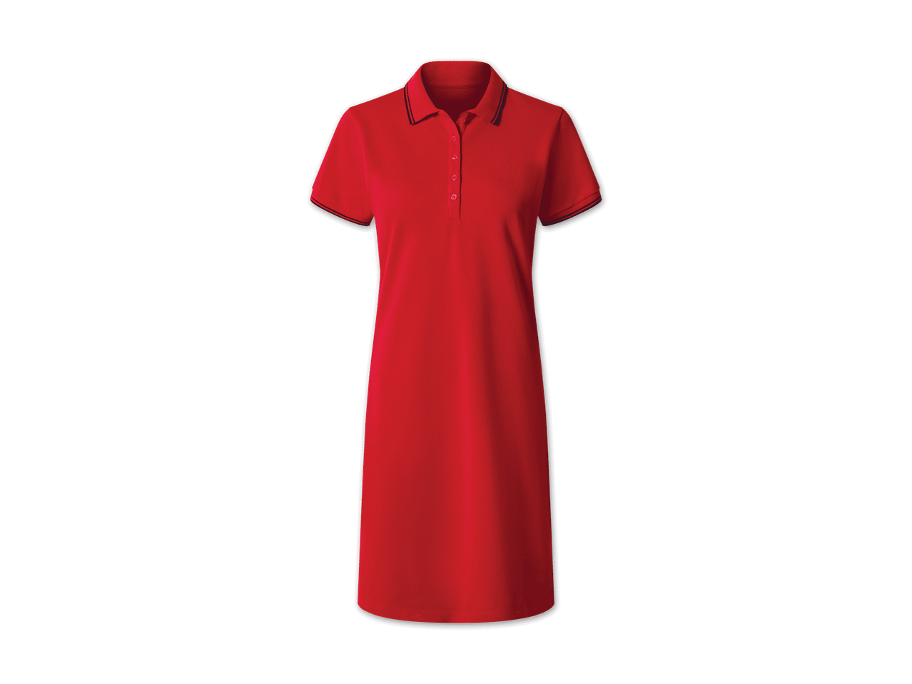 Rotes Polokleid mit kurzen Ärmeln und Knopfleiste