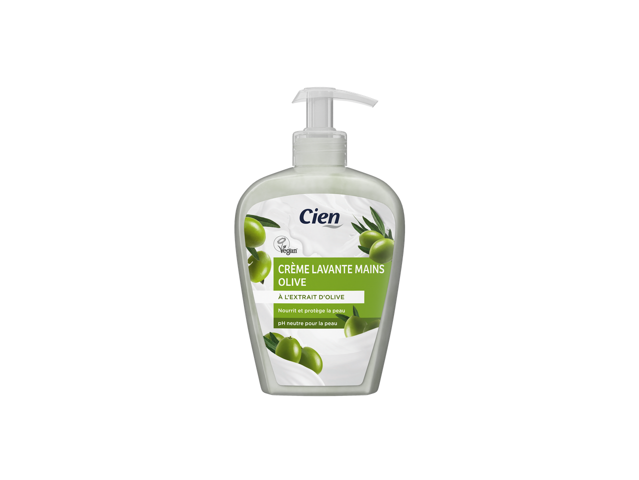 Cien Crème Lavante Mains Olive, nourrissante et protectrice avec pH neutre.