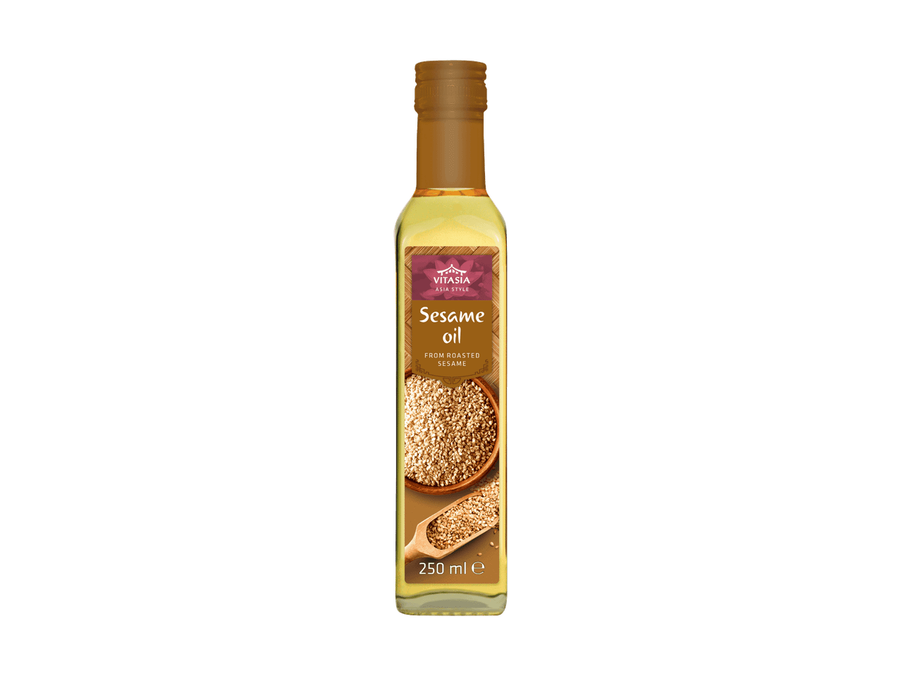 Flasche Sesamöl aus geröstetem Sesam, 250 ml, mit asiatischem Design.