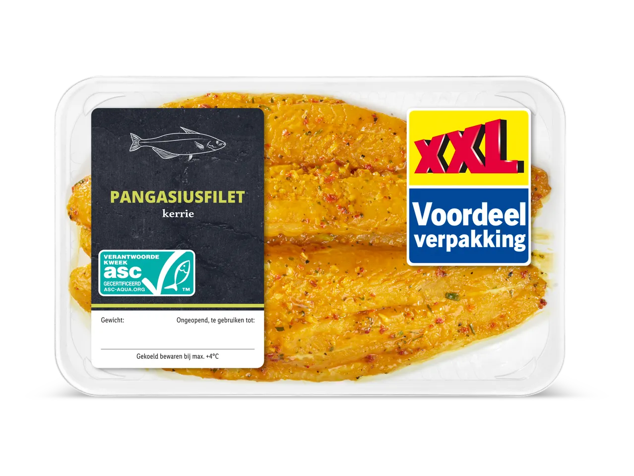 XXL verpakking kerrie pangasiusfilets.