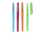 Four Paper Mate Flair pens in various colors; light blue, dark pink, orange, and light green.