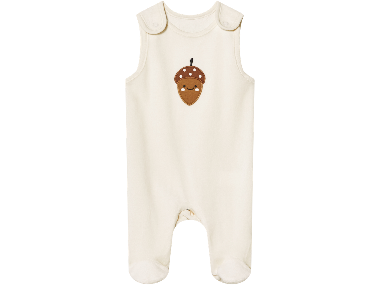 Beige beebi kombinesoon armsa tammetõru aplikatsiooniga.