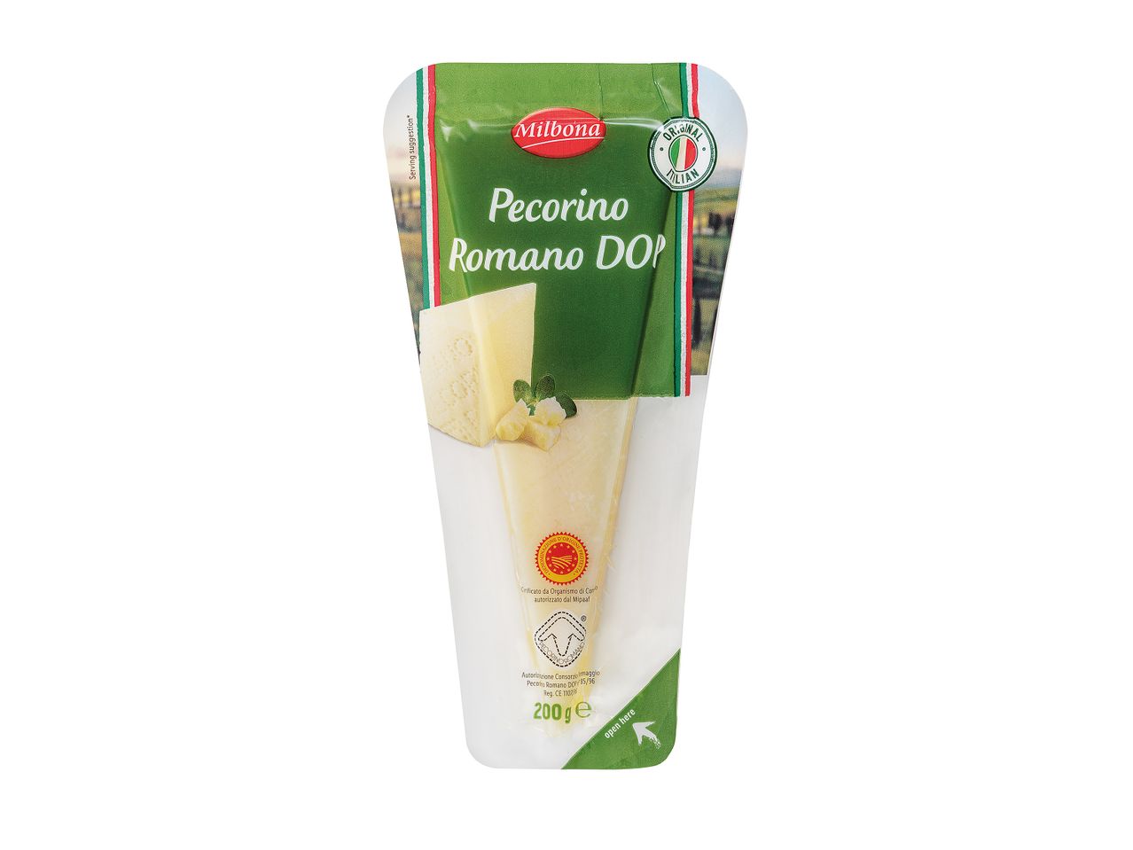 Συσκευασία τυριού Pecorino Romano DOP της Milbona, 200g.