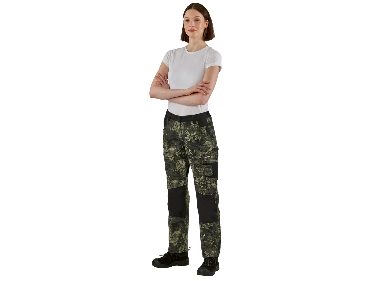 PARKSIDE PERFORMANCE® ladies' work trousers with camouflage pattern and pockets.
